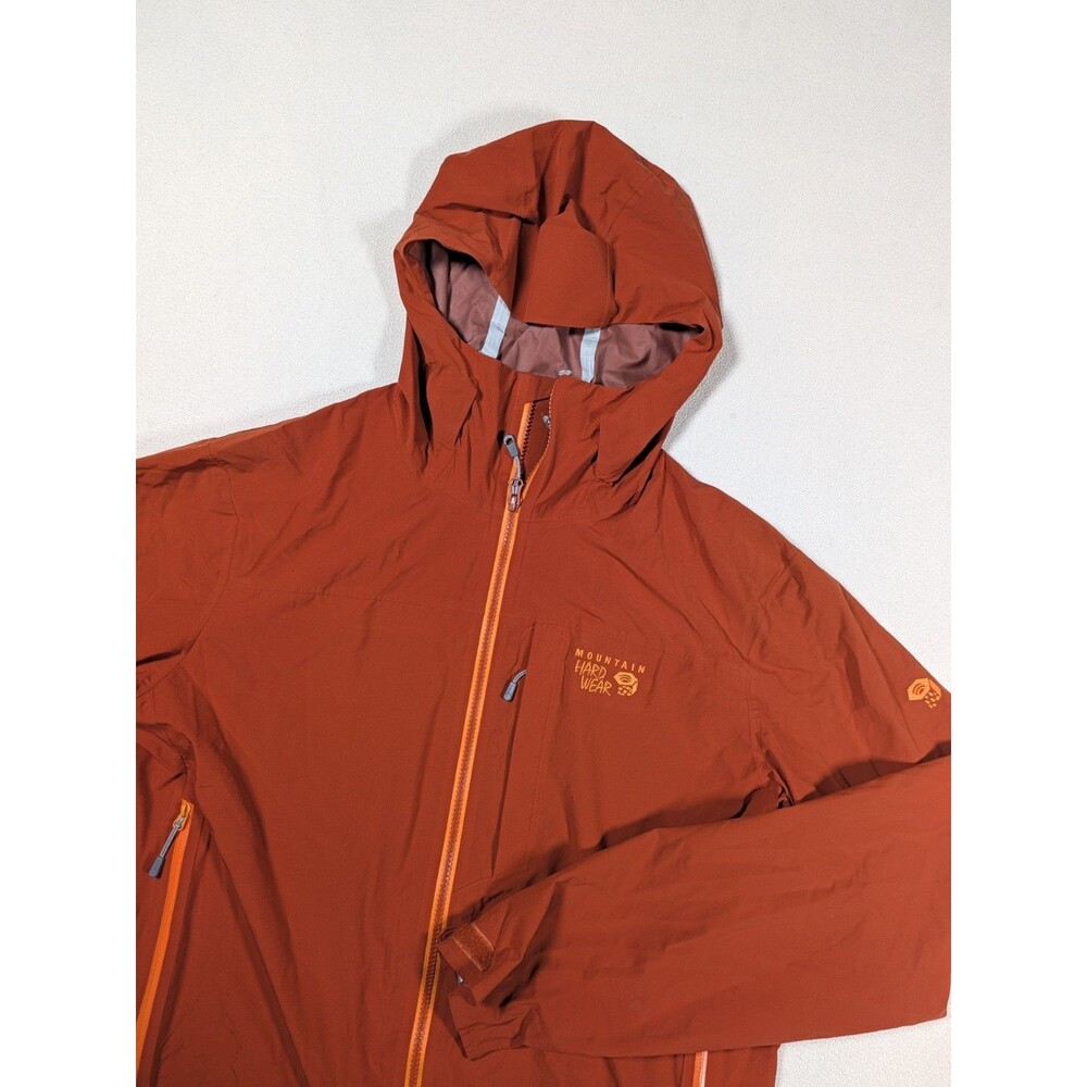 Mountain Hardwear Stretch Ozonic Rain Jacket Mens Large Orange Hooded Vented
